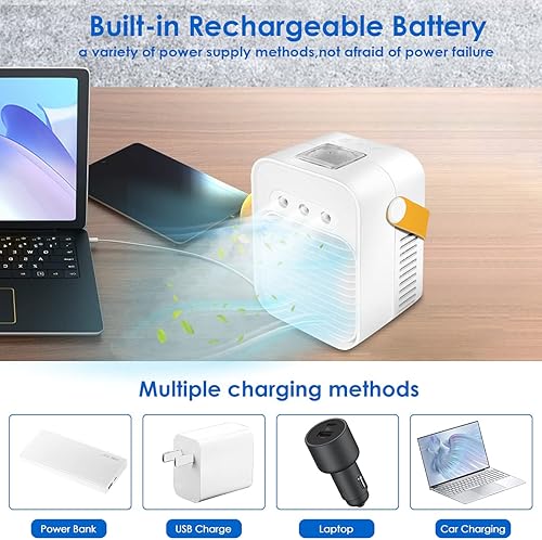 Miniatura 3 de LEPOWERP Enfriador de aire personal, ventilador de aire acondicionado USB AC 200A con 3 velocidades, mini ventilador de escritorio con asa para