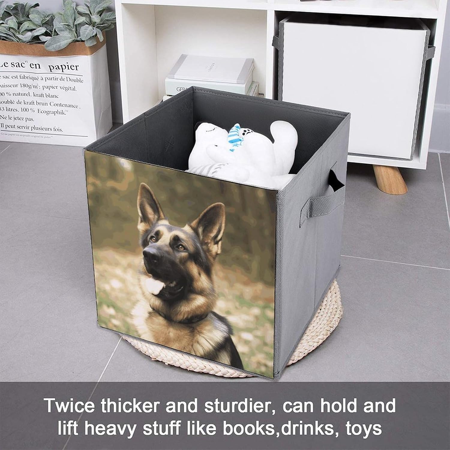 Folding Storage Bins Oxford Fabric Clothes Storage Boxes with Handles | Animal German Shepherd Cube Organizer, Easy to Store, Multi Functional Cube Storage Organizer for Office Bedroom