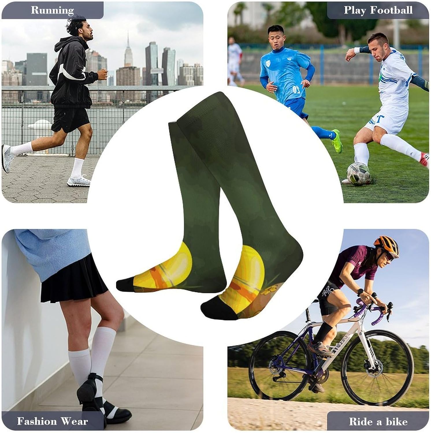 Yellow Flower Egg Knee High Soccer Socks Moisture Wicking