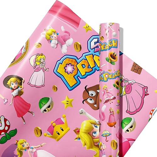 YOPENMOUNE 5 piezas de papel de regalo de Mario Super Bros para regalo, papel de arte plegado plano para baby shower, decoración de fiesta de