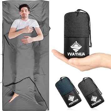 Sleeping Bag Liner, 9.5oz Ultralight Satin Travel Sheets for Hotel with Two Way Zippers, Silky Camping Sheets & Adult Sleep Sack for Backpacking Hiking Business Trips