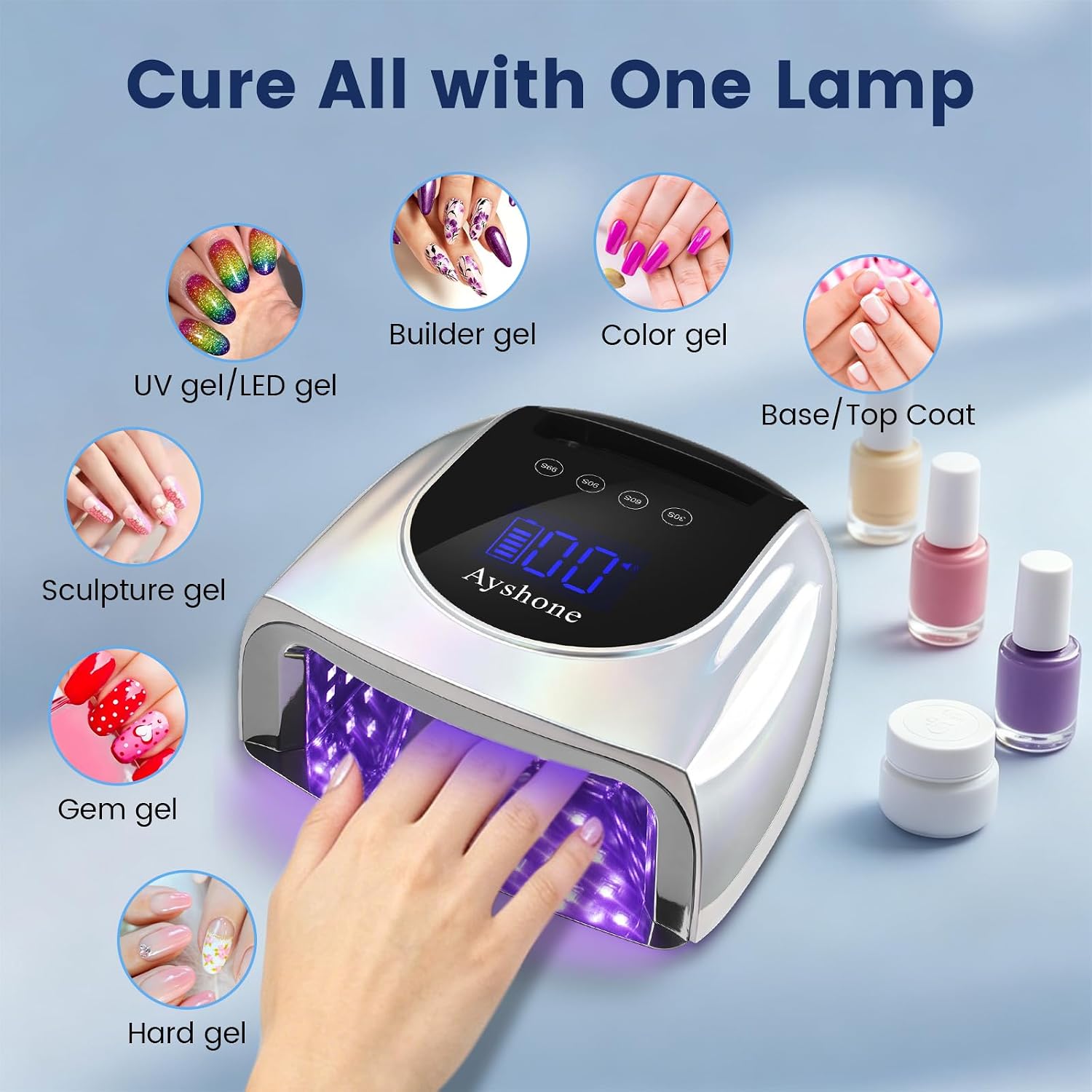 Professional Rechargeable 96W UV LED Nail Lamp, Cordless UV Light for Nails with Removable Stainless Steel Bottom, 4 Timer Settings and Smart Sensor for Salon or Home, Plating Silver