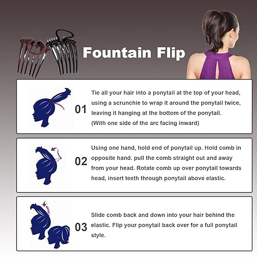 Miniatura 7 de Peines de pelo tipo bandette para mujer, 4 unidades, 2.56 x 3.35 pulgadas, peine bandette con banda elástica, toboganes impermeables para coleta de