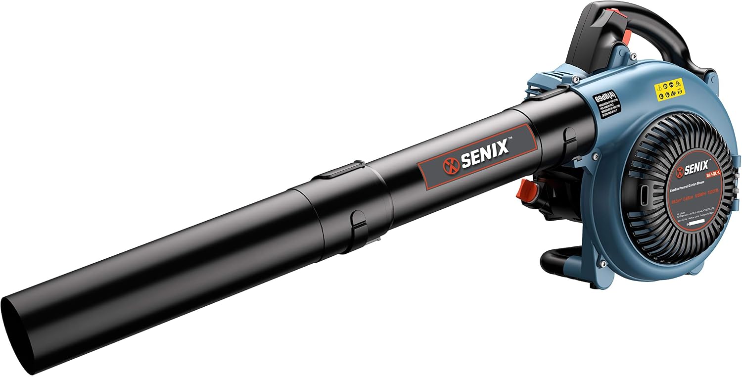 SENIX 4QL® 26.5 cc 4-Cycle Handheld Gas Powered Leaf Blower for Lawn Care Clean Up, Up to 410 CFM and 125 MPH, Light Weight, Dual Grip Handle, BL4QL-L, Blue