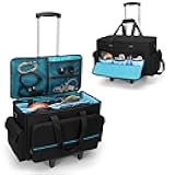 Large Rolling DJ Cable Bag, Padded Gig Bag with Detachable Trolley & Divider, Music Gear Case with Multi Pockets for 15.6