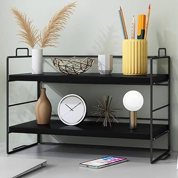Wood Desk Storage Organizer - Adjustable Desk Shelf Organizer, Desktop Stand, 2 Tiers Desk Display Shelf, Countertop Display Shelf, Office Bookcase Storage Rack for Office HomeB