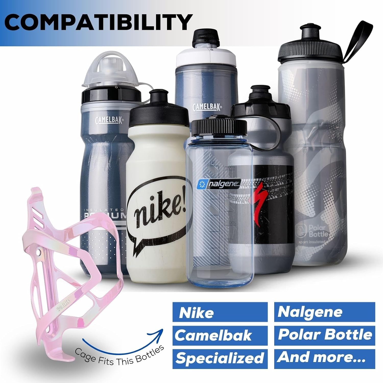 Corki Bike Water Bottle Holder, Bicycle Water Bottle Cage, Iridescent Pink 2-Pack image 5