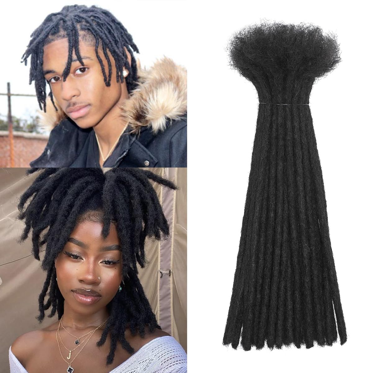 Loc Extensions Human Hair 0.6cm Width 6 Inch 100% Real Human Hair Dreadlock Extensions for Man/Women Full Handmade Can Be Dyed Curled Twisted Soft Dreadlock (70 Strands, Black)