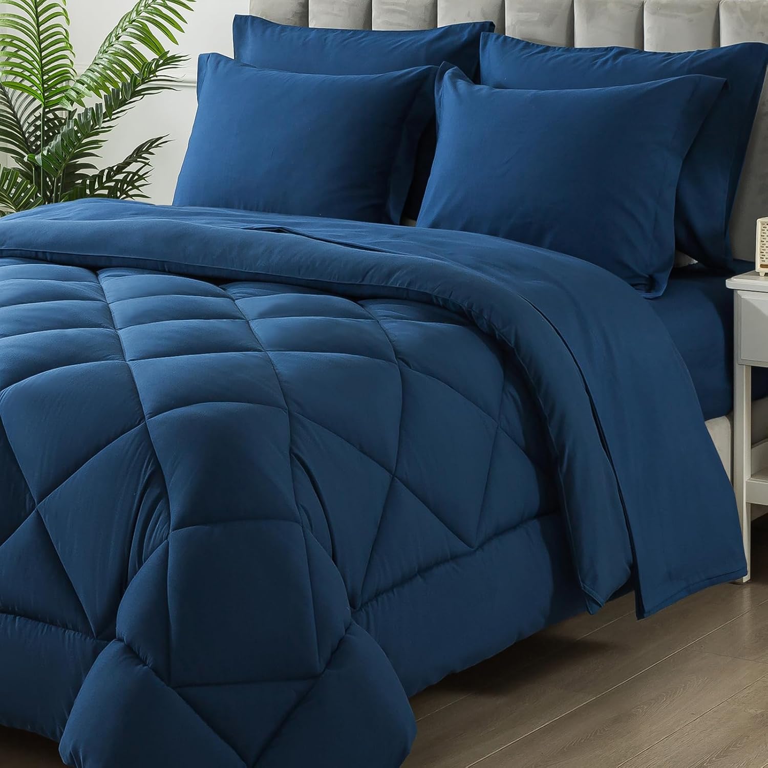 Luxudecor Floral Comforter Set Queen Size 7 Piece, Gold And Black Bed In A Bag, Elegant Flower Comforter With Sheet Set, Soft Mi