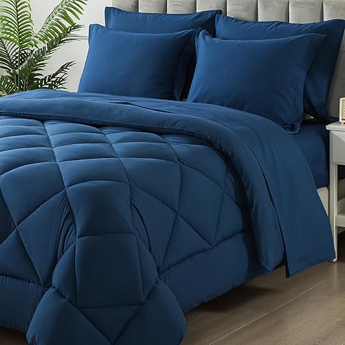 Miniatura 9 de SameBed Juego de edredón tamaño California King, 7 piezas de cama en una bolsa, juegos de ropa de cama con edredón ligero acolchado suave para todas