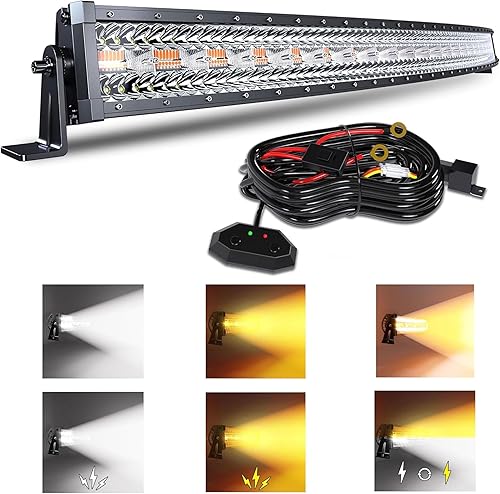 Miniatura 19 de Barra de luz LED curva de 52 pulgadas y 300 W, luz estroboscópica blanca/ámbar con seis modos, luces de conducción antiniebla, combo de penetración