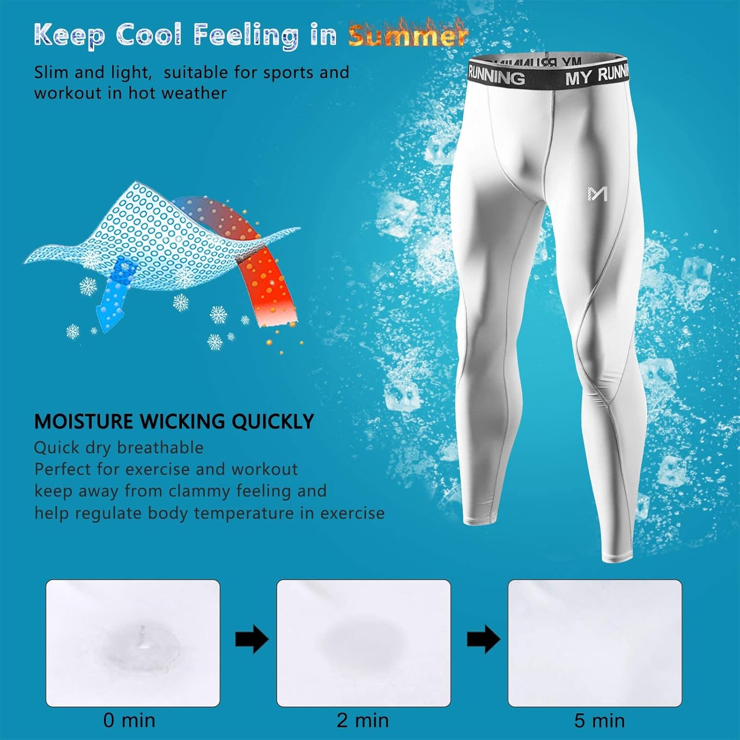 MEETYOO Men's Standard Compression Pants, Cool Dry Sports Workout Running Tights Leggings, Black+White, X-Large - Image 3