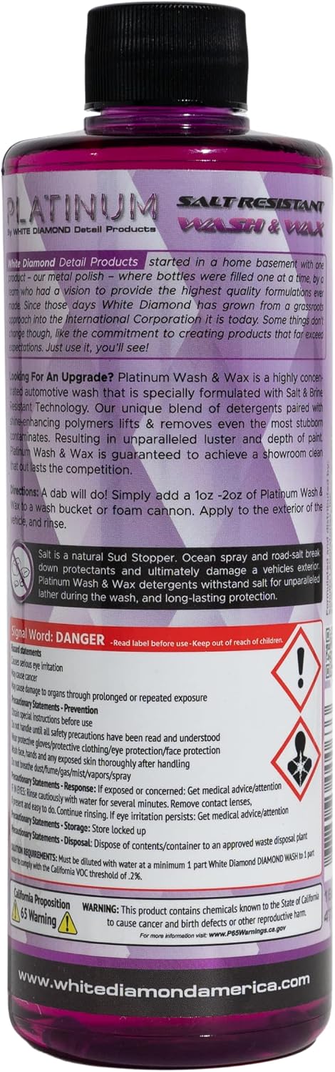 Schultz Laboratories Foaming Car Wash and Wax - White Diamond Car Detailing Platinum Soap Wash & Wax - Works with Hand Wash and Foam Cannon - Salt Water and Brine Resistant Shine and Protection