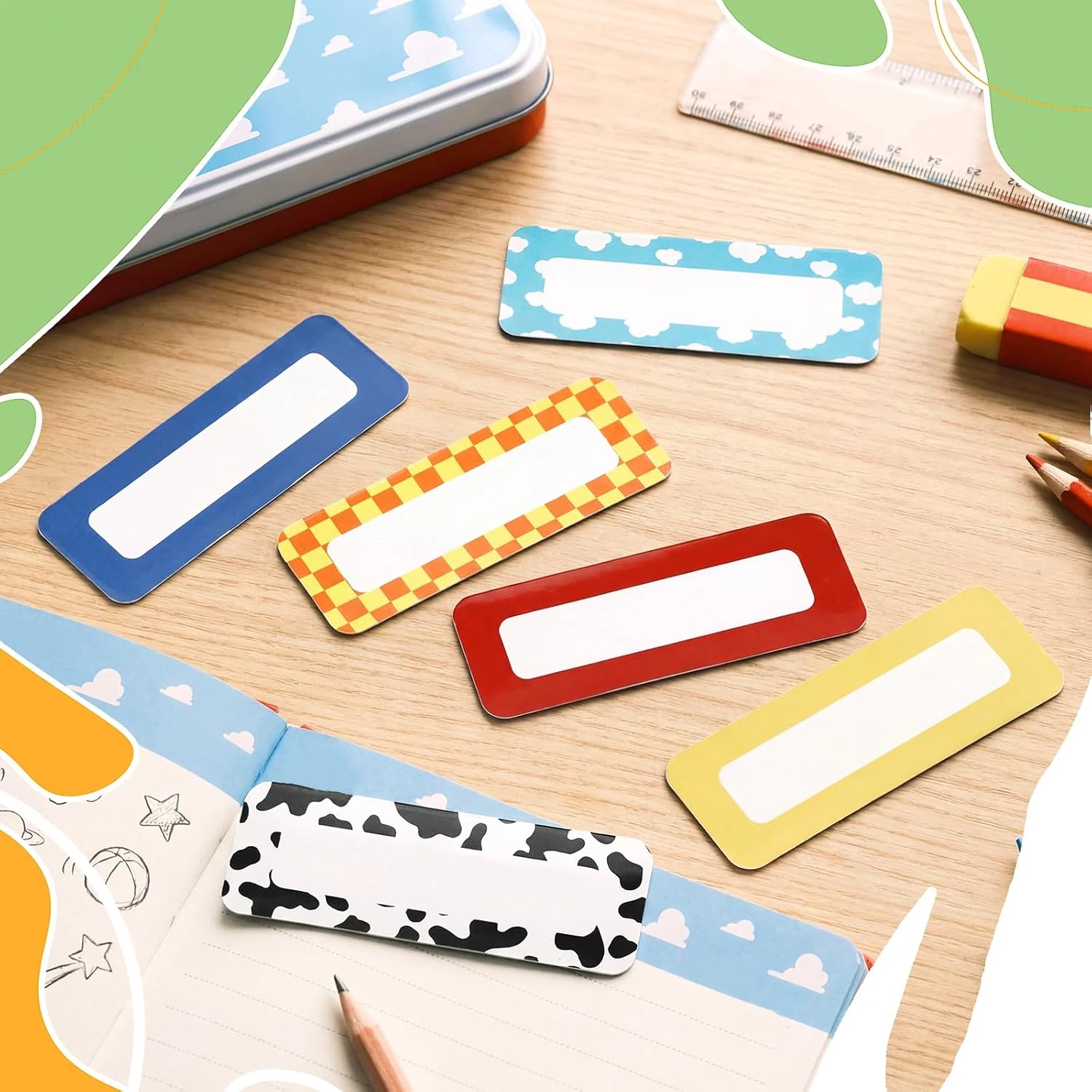 Spakon 50 Pcs Magnetic Name Tags Home Classroom Decor, Cartoon Story image 3