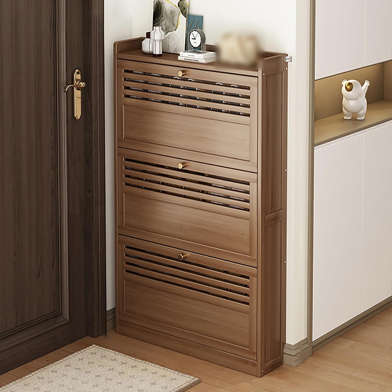 Freestanding Shoe Rack Storage Organizer with Flip Door Modern Shoe Storage Cabinet Shoe Storage Cupboard Organizer Unit Narrow Shoe Rack for Entryway Bedroom Living Room Apartment. ( Color : Three do