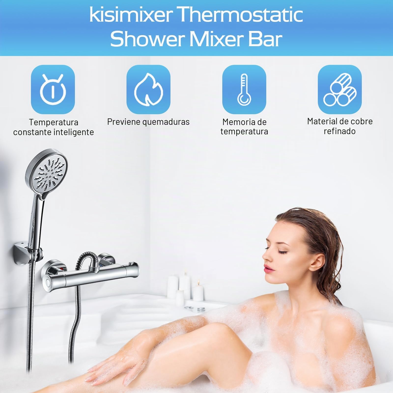kisimixer Mezclador termostático de ducha cromado, latón sólido, válvula mezcladora de ducha termostática, mezclador de agua caliente y fría, control de temperatura constante para baño (Up-G 3/4)