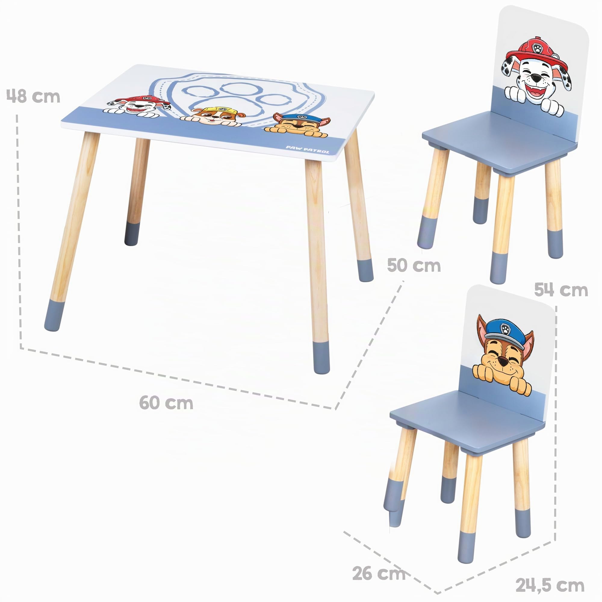 roba Paw Patrol Lit Montessori 70 x 140 cm avec Barrières de Sécurité pour Enfant Jusqu'à 7 Ans + Sommier et Linge de Lit - Blanc/Motif Chiens Chase Marcus Ruben Stella