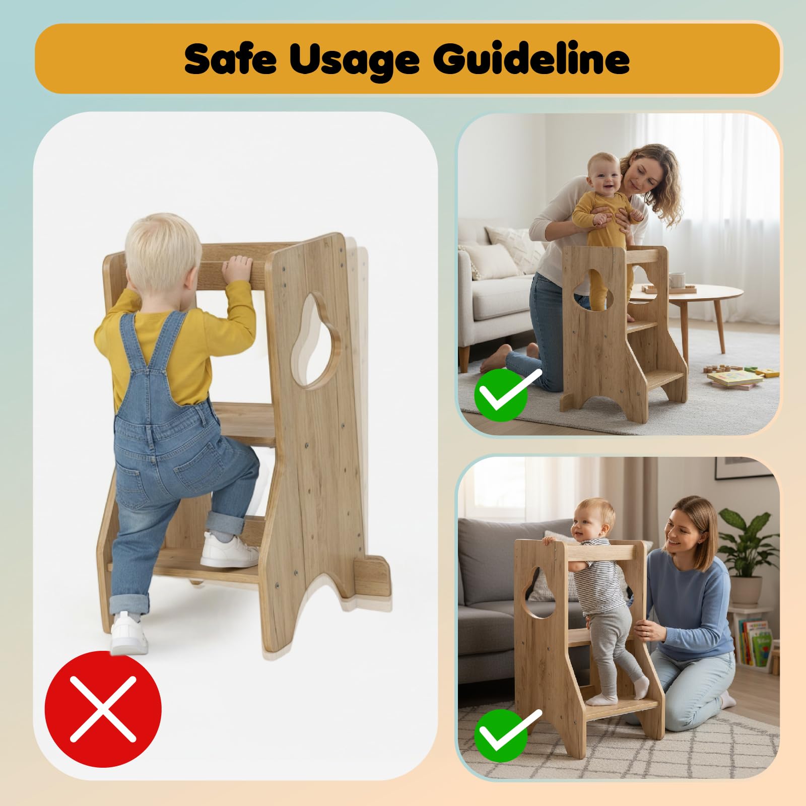 COSYLAND Kleinkind Stehturm Höhenverstellbar - Holz-Tritthocker Lernhilfe für Küchentheke, Bad, Kinderzimmer - Stabiler Kinder-Tritthocker für Küche (Natur)