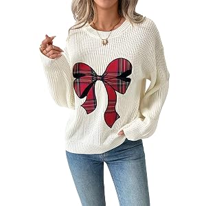 Womens Fall Sweater Long Sleeve Crewneck Cropped Cable Knit Sweaters Plus Size Cute Bow Loose Trendy Pullover Tops