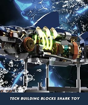 Mechanical Shark Building Set with Display Stand & Light, Ocean Model | Marine Animal with Linkage Function, for Adults, Ocean & Mechanical Enthusiasts. (Compatible with Legos)