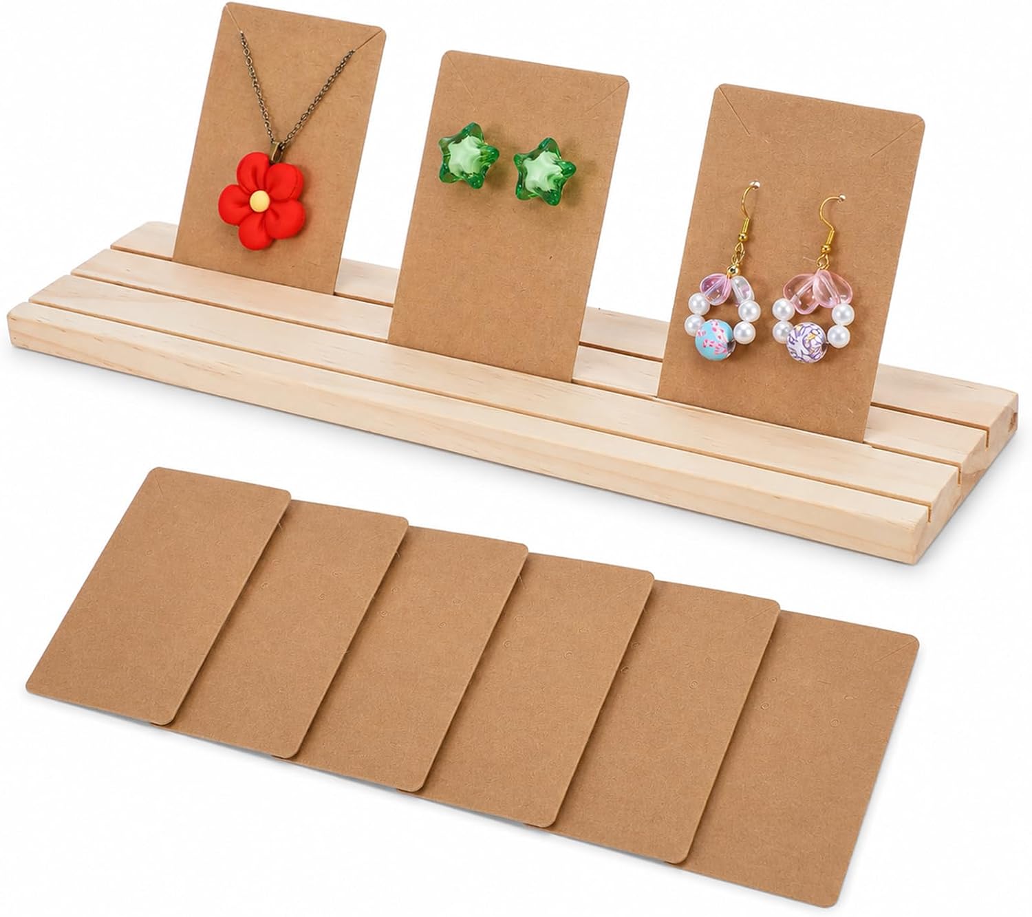 oruola Earring Holders for Selling, 3 Slot Wooden Earring Card Display