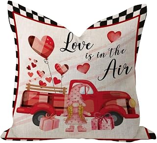 WSDESDEC Funda de almohada moderna de 26 x 26 pulgadas, decoración del día de San Valentín, funda de almohada suave colorida rosa y rojo, gnomo de corazón de algodón y lino para oficina, jardín, coche