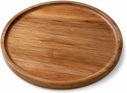 1 Pc Handcrafted Round Wooden Serving & Display Decor Tray, 20.5 x 1.8 cm | Handcrafted round wooden tray; 20.5 x 1.8 cm; for serving, display, home d cor and dining table or desk centrepieces