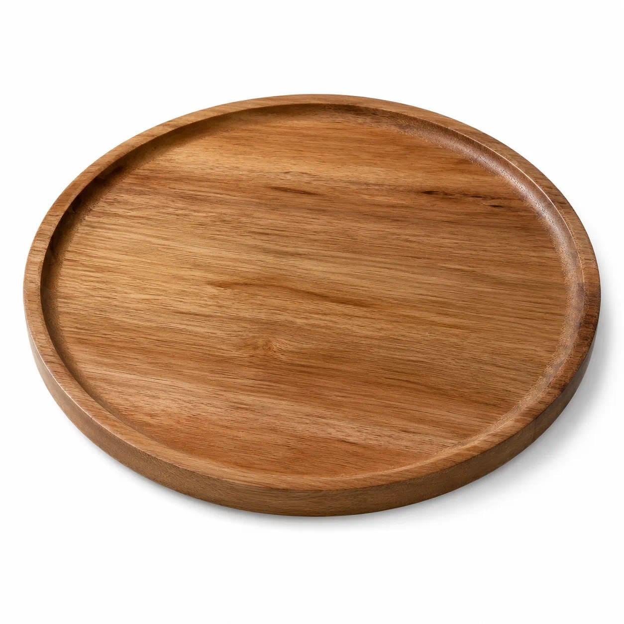 1 Pc Round Acacia Wood Serving Tray, 20.5 x 1.8 cm, Natural Finish