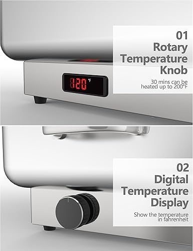 Miniatura 4 de Juego de 2 platos eléctricos para bufé, platos de cocina de 9 cuartos de galón, pantalla digital, temperatura con 1 sartén de tamaño completo y 2