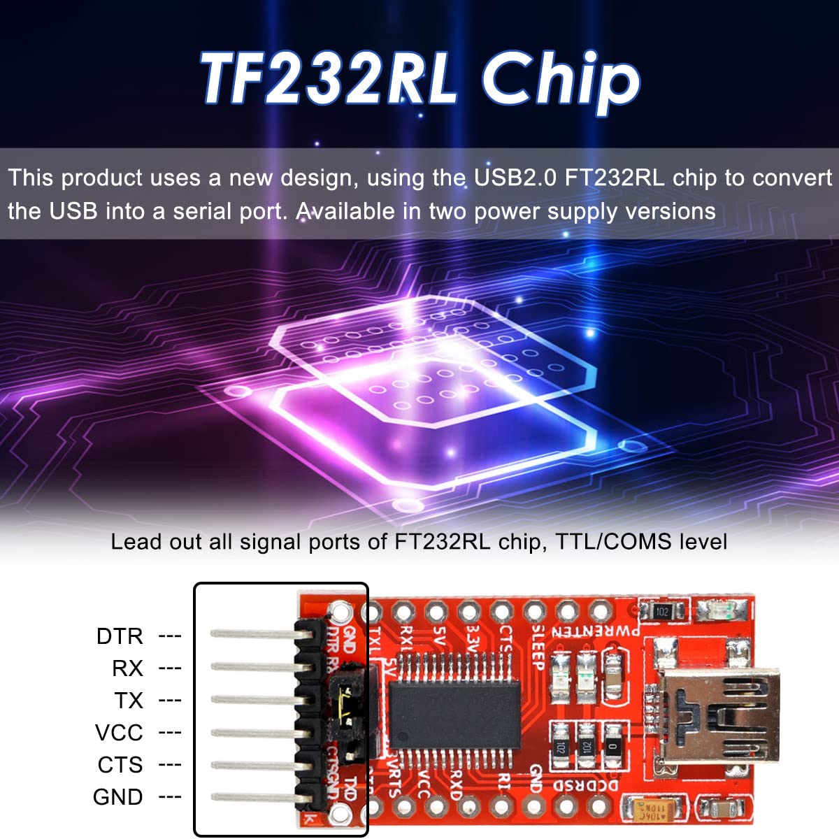 FT232RL Adaptateur Série USB vers TTL Module Convertisseur Mini Interface USB 3.3V 5.5V pour Arduino Raspberry Pi