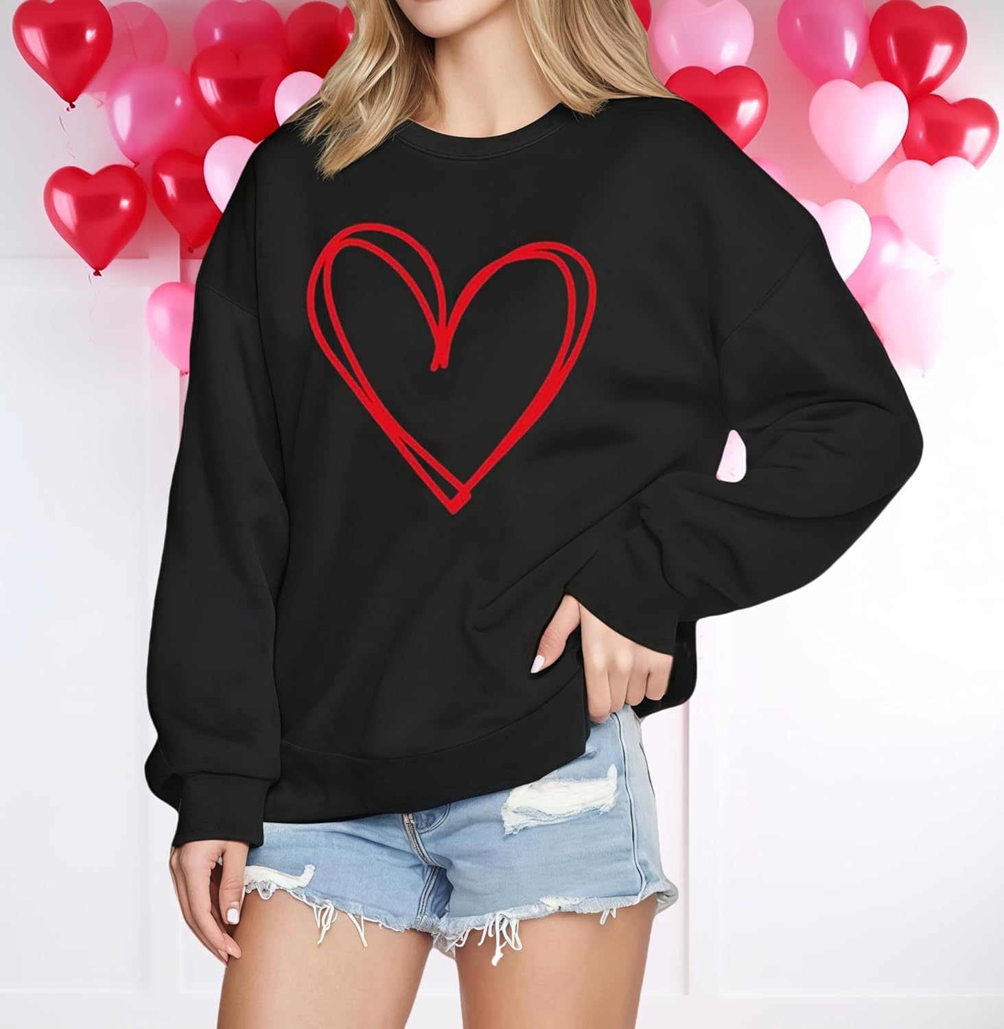 Valentine's Sweatshirt for Women Cute Love Heart Graphic Lightweight Long Sleeve Romantic Gift - Image 3