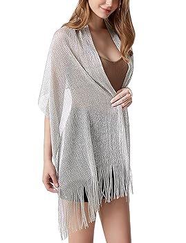 Stola Donna Elegante Con Frange - Coprispalle Per Matrimoni E Cerimonie, Argento O Oro - Foto 3