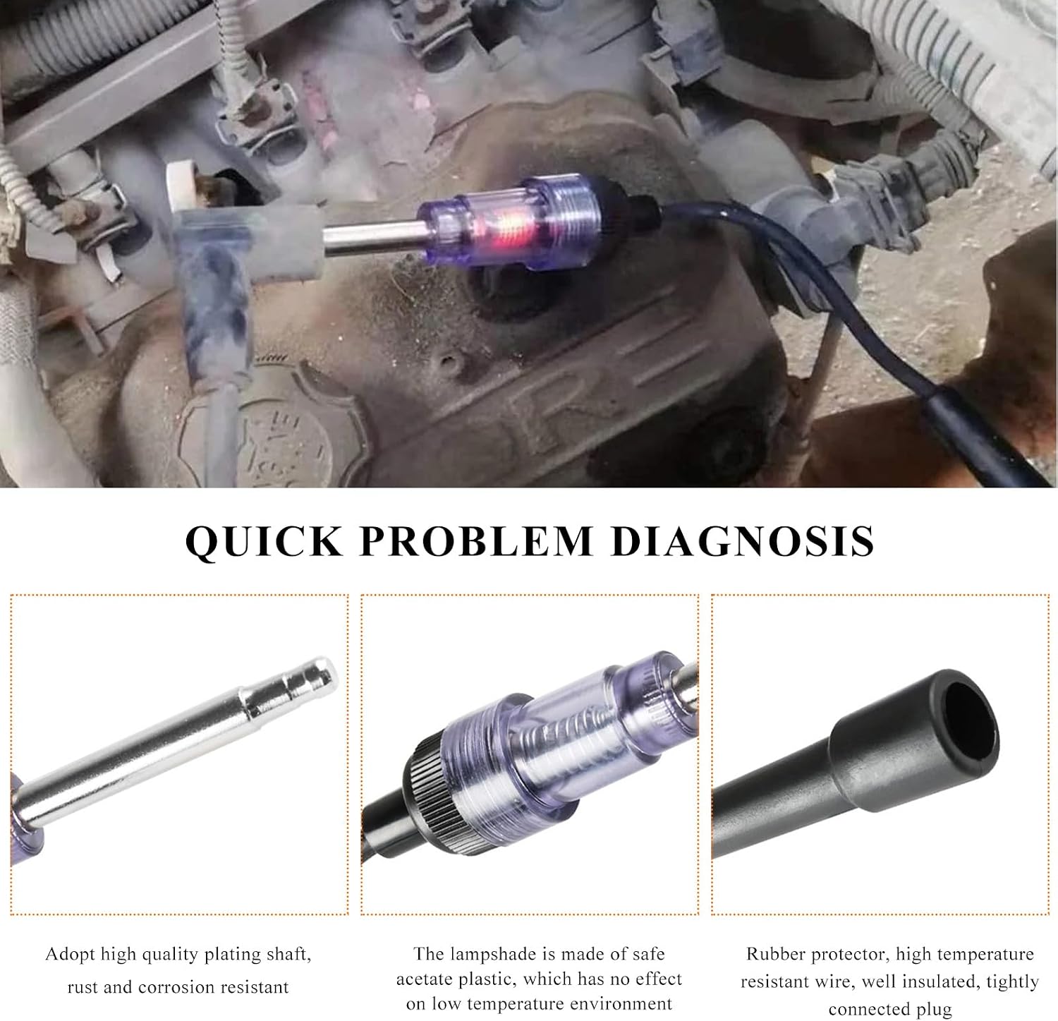 Inline Spark Plug Tester, Plug in Straight Boot Motor Engine Ignition Lawnmower Checker, Universal Armature Diagnostic Detector Test Light for Check Ignition System