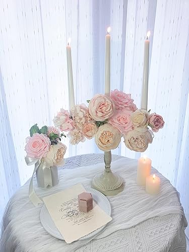 Vista 173 de White Rose Artificial Flowers Fake Flower Bulk with Stems for DIY Wedding Bouquet Bridal Baby Shower Centerpiece Table Decorations Silk Faux Floral