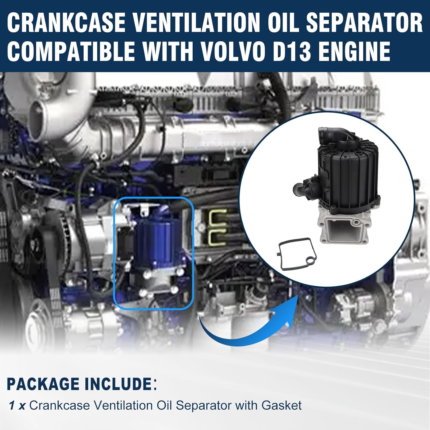 22877306 Crankcase Ventilation Oil Separator Compatible with Volvo D13 Engine 2015-2022 Replaces 22877306 21373547 & Gasket 20532891