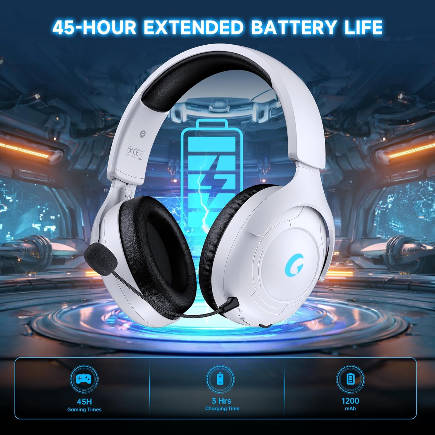 Wireless Gaming Headset for PS5, 2.4GHz Gaming Headset with Mic, 45H Battery, Surround Sound, Noise Cancelling Over Ear Headphones Bluetooth 5.3, for Xbox Needs 3.5mm Cable - White - Image 6