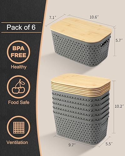 Miniatura 2 de Cestas de almacenamiento de plástico con tapas, organización y almacenamiento, canastas apilables para organizar aulas, armarios, oficinas, salas de