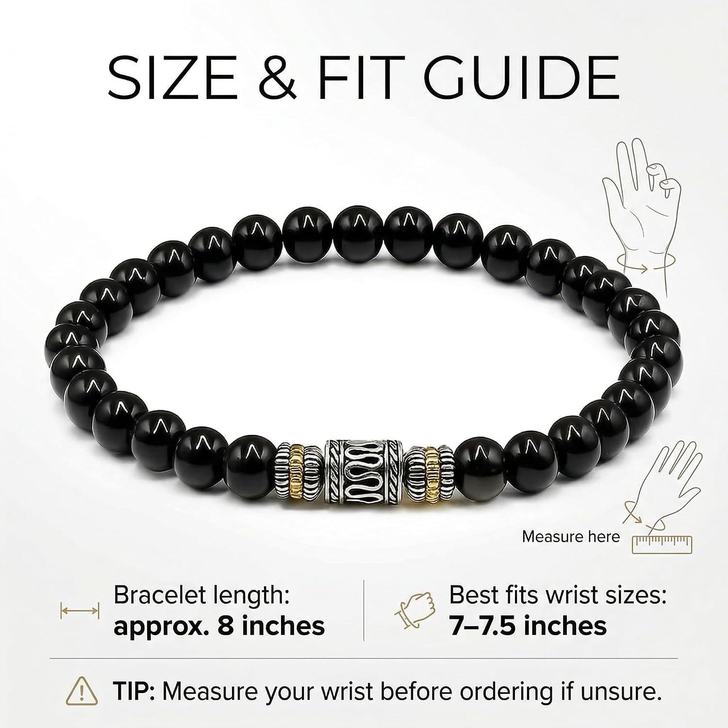 Kartini Studio Polished Black Onyx Beads Bracelet, Onyx and Sterling Silver Beads Bracelet