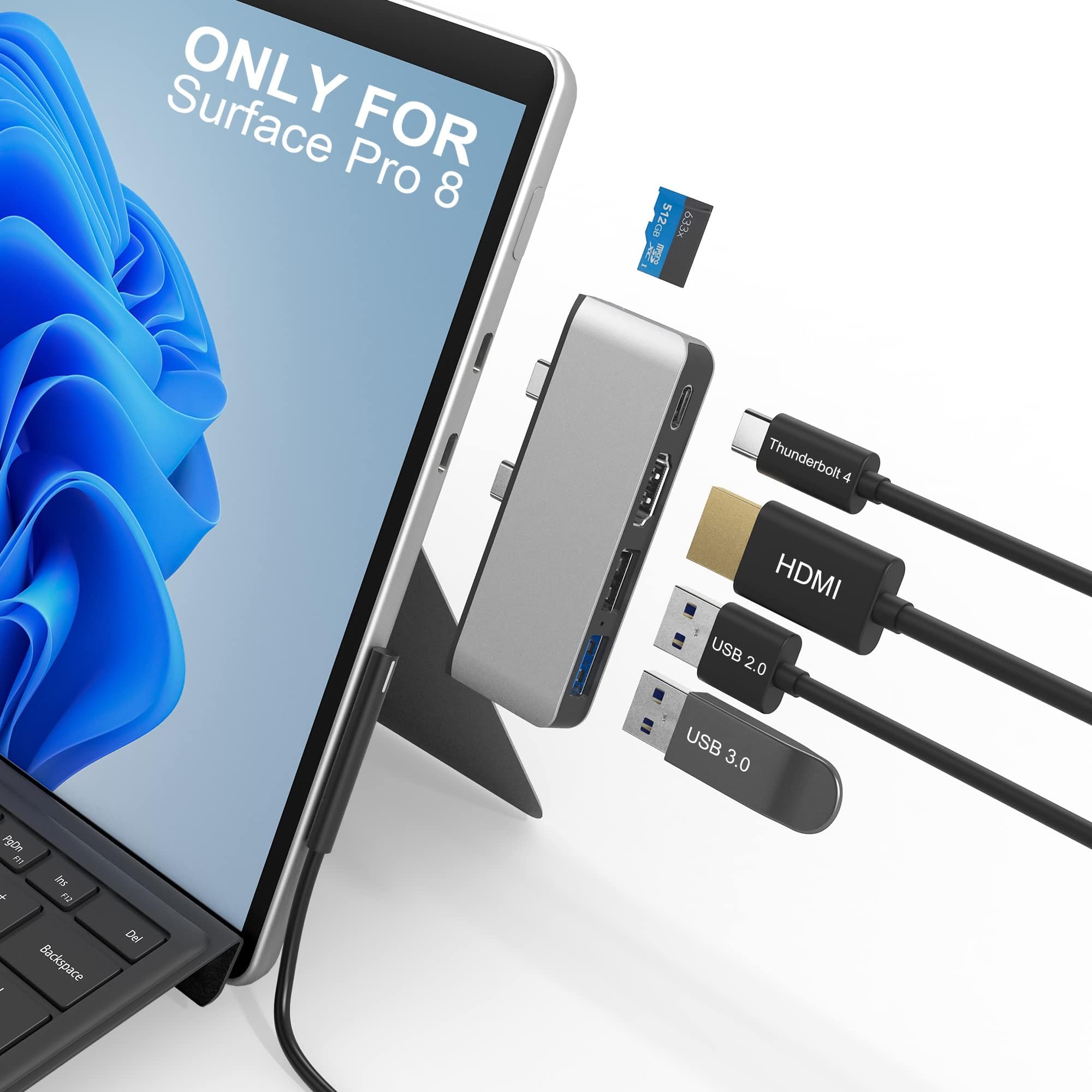 Yeemie Pro Surface 8 Hub Docking Station with 4K HDMI, USB-C Thunerbolt 4 (Display+Data+PD Charging), USB 3.0, USB 2.0, TF Card Slot, Triple Display (Surface 8+HDMI+USB C) for Microsoft Surface 8