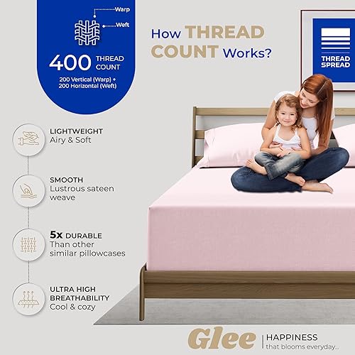 Miniatura 2 de THREAD SPREAD Glee - Fundas de almohada tamaño King, 2 unidades, suaves y lisas, 100% algodón, tejido satinado de 400 hilos, fundas de almohada