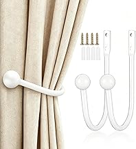 Metal Curtain Holdbacks, 2 Pcs Curtain Drapery Holdbacks, Curtain Tieback Hooks, Wall Mounted Window Curtain Holder Hooks, Drapery Holdbacks for Fixed Curtain or Hanging Items (2pcs White)