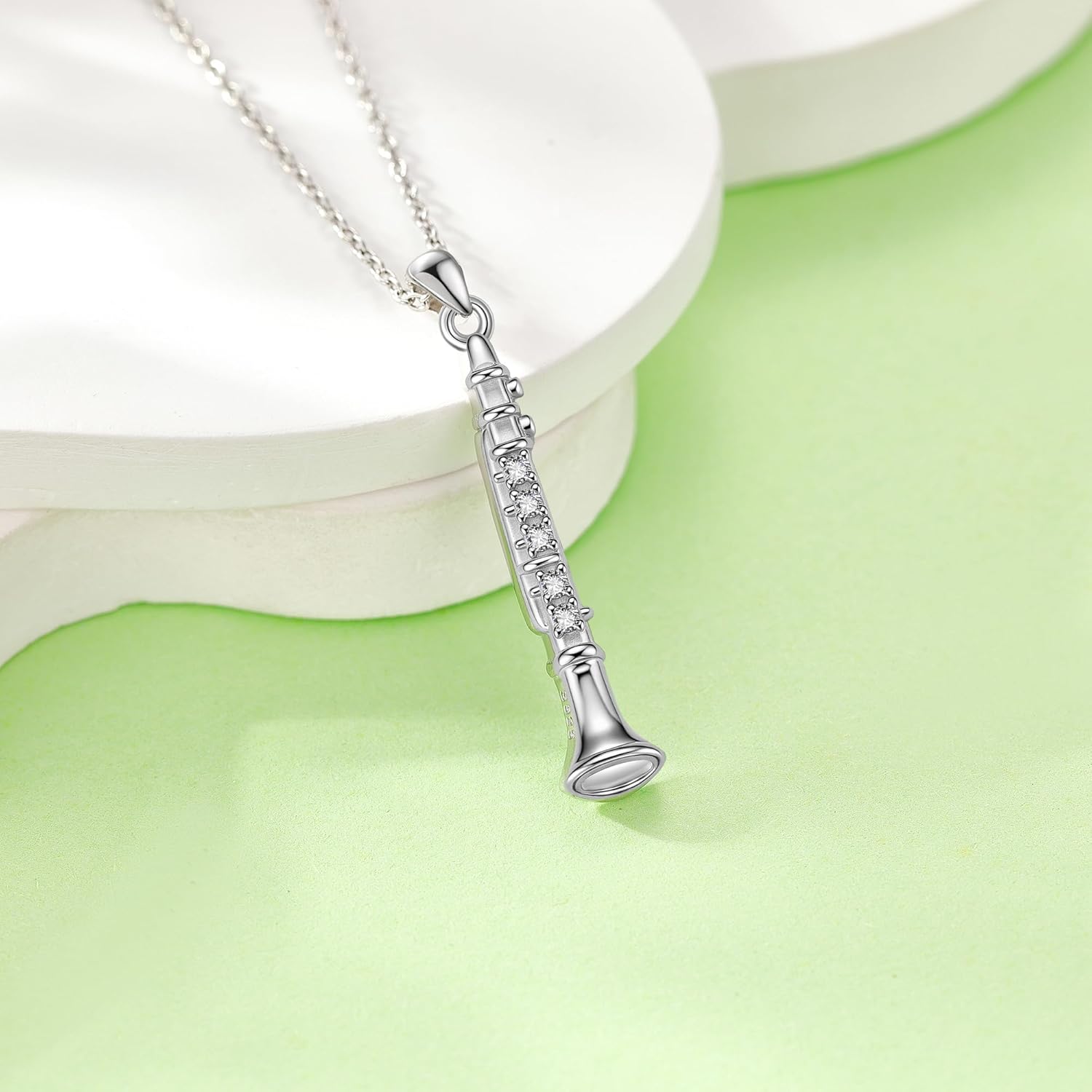 Clarinet Necklace S925 Sterling Silver Music Clarinet Pendant Necklace Musical Instrument Jewelry Gifts for Women Men