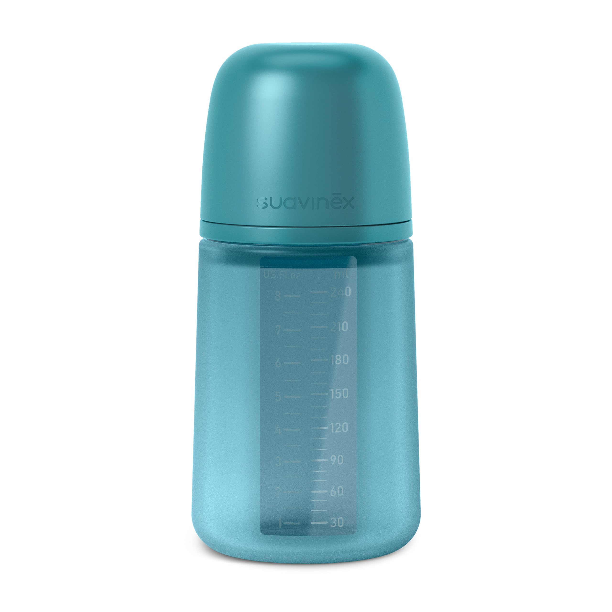 Suavinex, Biberon in Silicone da 240 ml, con Tettarella Fisiologica in Silicone SX Pro, con Valvola Anticolica, Biberon a Flusso Medio (M). Per bambini +3 mesi. Colour Essence Blu oceano