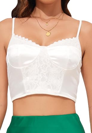 ALCEA ROSEA Sexy Satin Crop Tops for Women Sleeveless Deep V Neck Cami Tank Top Chic Slim Fitted Cropped Camisole