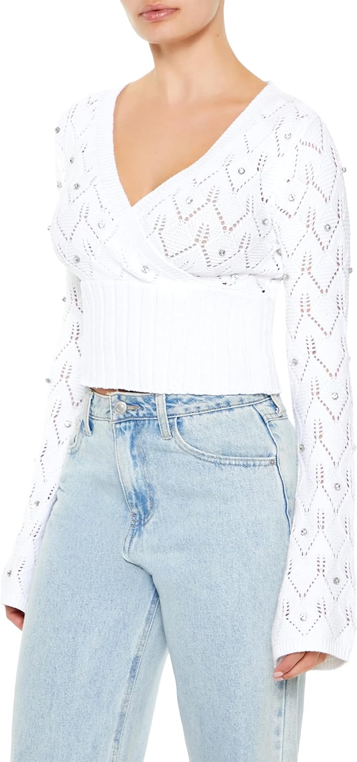 Forever 21 Womens Rhinestone Cropped Sweater - Image 3