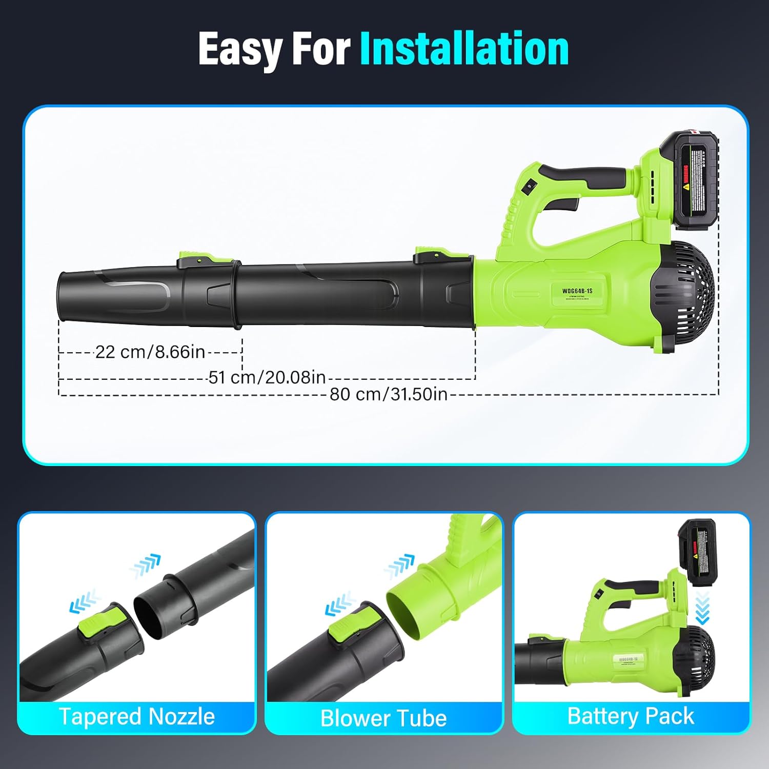 Leaf Blower Cordless with 6-Speed Control, 218CFM Electric Blower with 2×4000mAh Batteries & Fast Charger, Lightweight Cordless Snow Blower for Patio, Lawn and Garden Cleaning(Green)