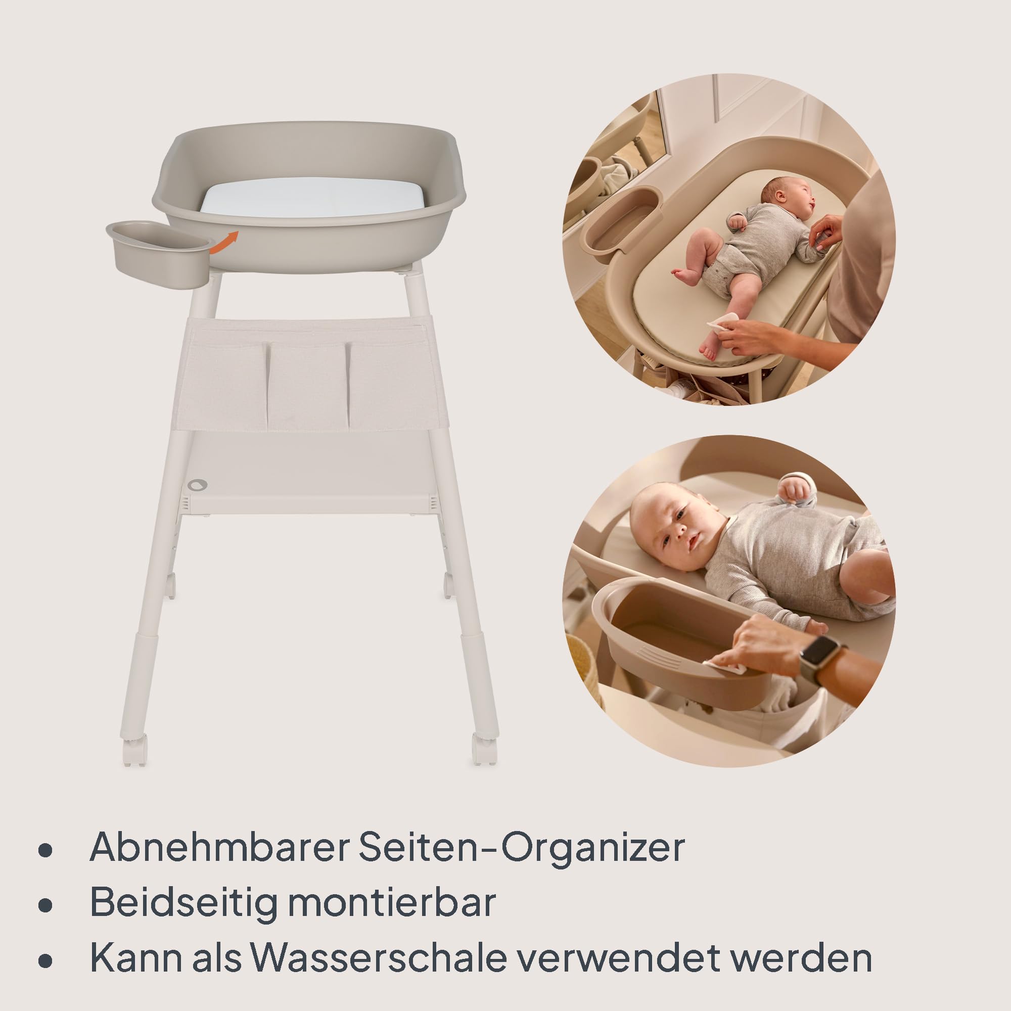 Lionelo Rosie Wickeltisch mit Rollen – Höhenverstellbar, Wasserdichte Wickelauflage, Organizer & Ablage