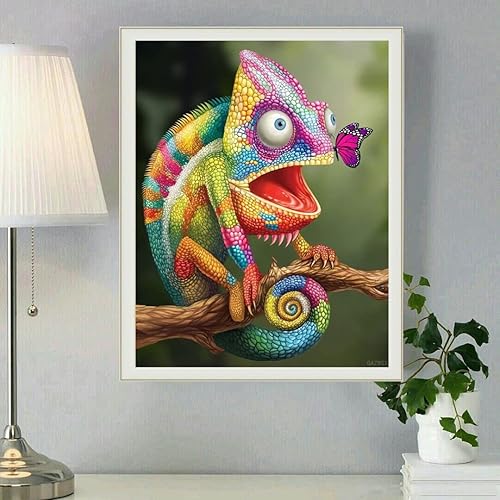 Miniatura 3 de QAZWSX Arte de diamante de lagarto colorido 5D, pintura de diamante de taladro completo, interesantes kits de chamaeleonidae para adultos, pintura