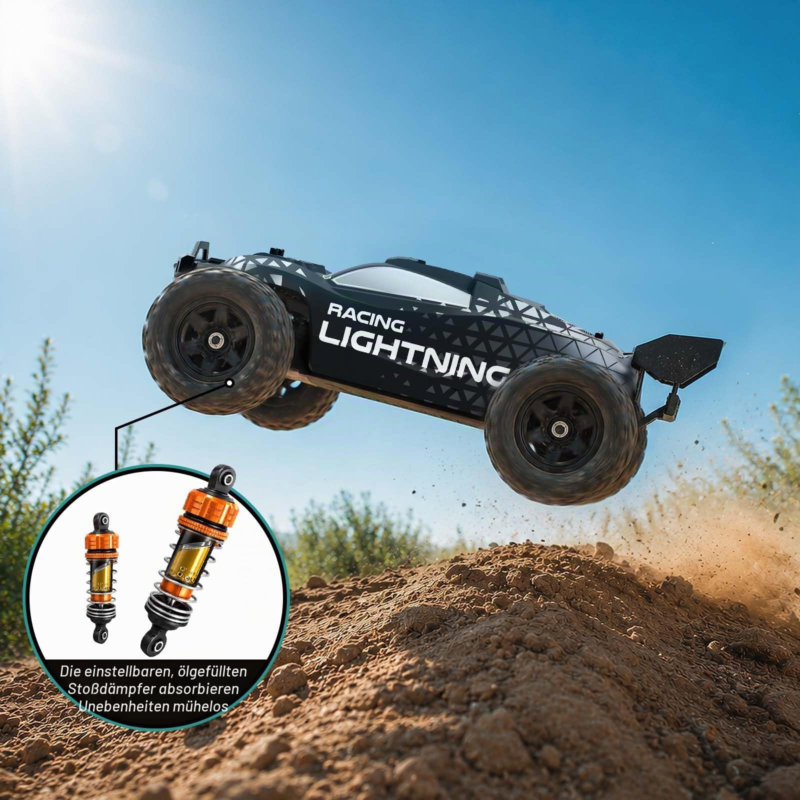 Ferngesteuertes Auto 1:18 Brushless 4WD RC Auto 52 km/h für Erwachsene & Jungen ab 10 Jahren, Offroad RC Auto mit Vollmetall-Antrieb, ölgefüllten Stoßdämpfern, 2 Akkus & 2 Karosserien