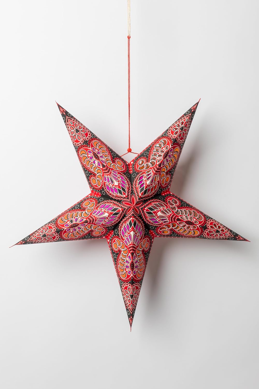 Mexicali Blues 24 inch 5 Point Paper Star Lanterns – Illuminate Your Space with Celestial Charm (Ganesh - Red & Black)